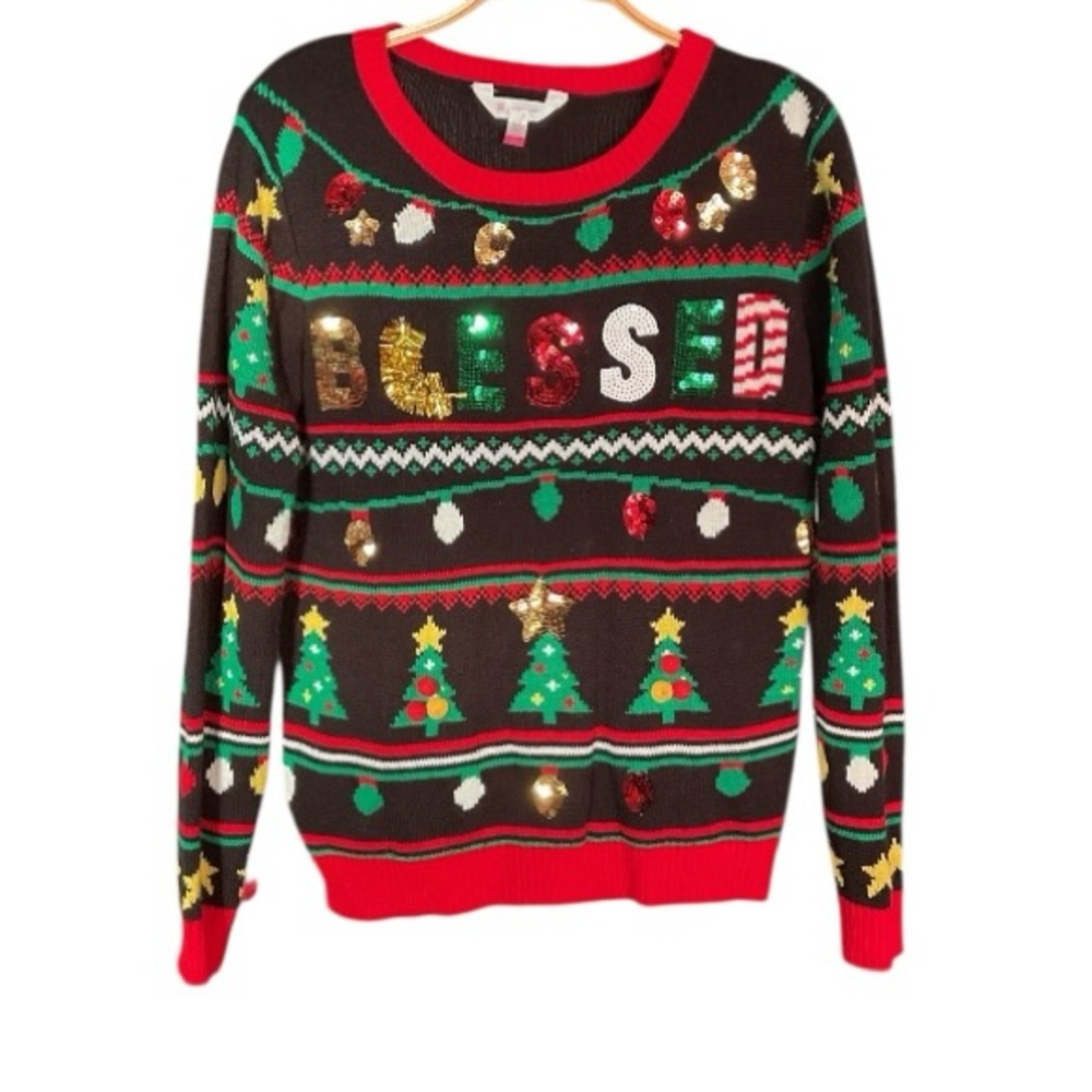 No Boundaries “Blessed” Holiday Sweater